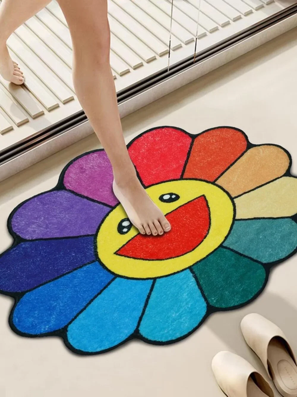 Sunflower Bathroom Rugs for Kids Irregular Shaped Rug Non-Slip Absorbent Washabl